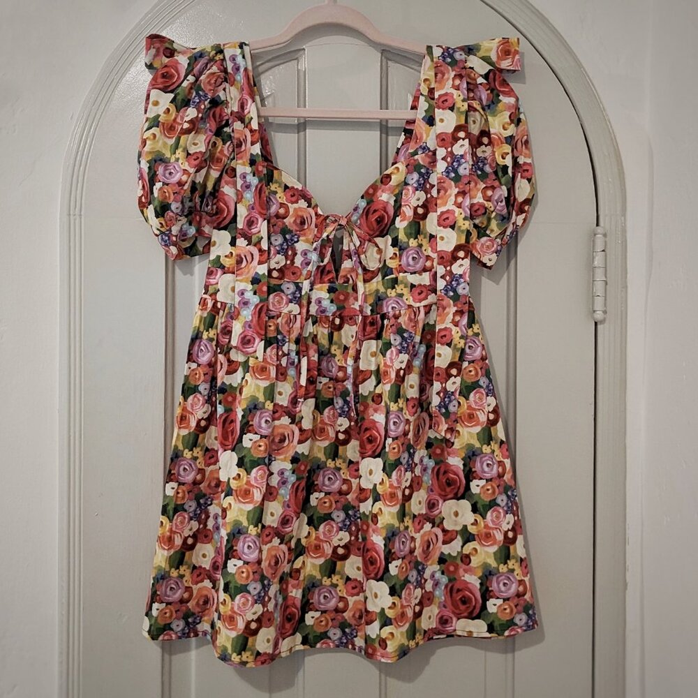 Glisten Handmade Floral Puff Sleeve Fit & Flare Empire Waist Mini Dress Sz XS/ S